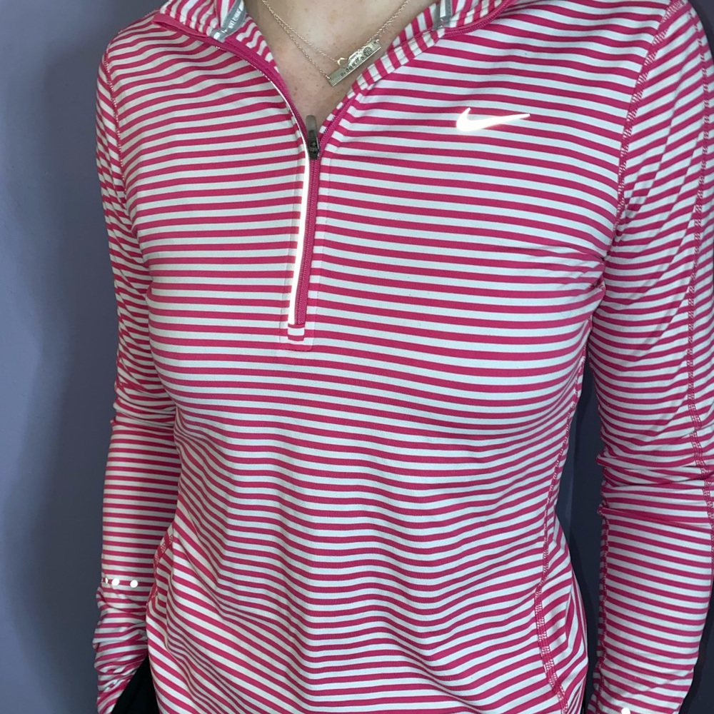 Pink and white striped Nike quarter zip
